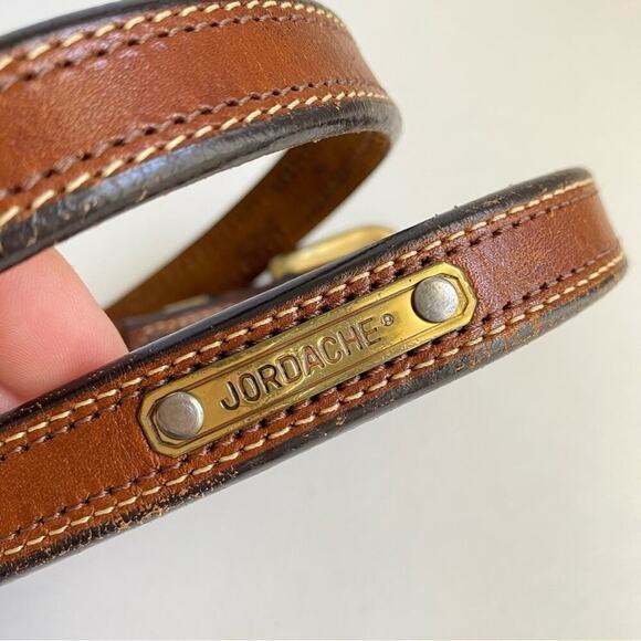 Vintage 80s Jordache Brown Leather Skinny Belt Brass Tone Buckle Womens 28 Small - Picture 2 of 12